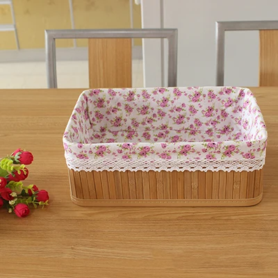 Home Weaving Storage Basket Bamboo Handmade Cotton Material Grocery Snacks Toy Storage Basket Collapsible Desktop Organizer - Цвет: pink rose