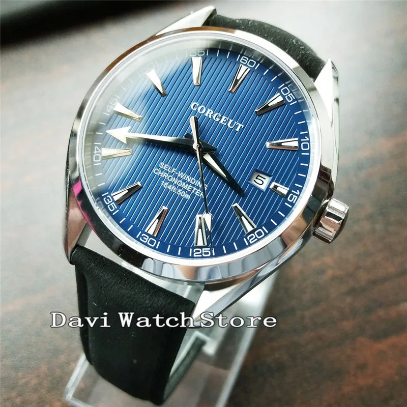 

Corgeut Sapphire crystal Man Watch Bule Dial Black Strap Simple Wild Miyota Automatic Movement Mens Watch