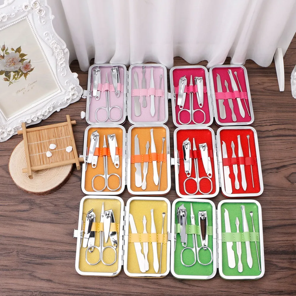 Conjunto de Cuidados Inoxidável com Caixa Portátil Unha Clipper Manicure Beleza Aço Rosa - Verde Amarelo Vermelho Quente Laranja 7 Pcs 8 High Quality Beleza e saúde