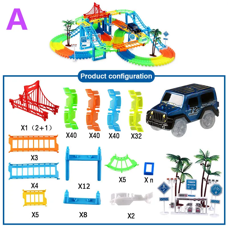 Удивительные креативные гибкие железные дороги автомобиль игрушки магические автомобили гоночные треки набор DIY Электронный мигающий светильник игрушка для детей - Цвет: A