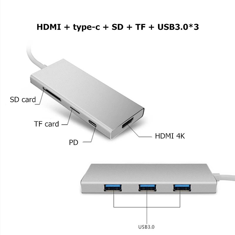 Trumsoon Type-C to HDMI USB 3.0 HUB Adapter SD TF Card Reader Type-C PD Charging for MacBook Samsung Trumsoon Type-C to HDMI USB 3.0 HUB Adapter SD TF Card Reader Type-C PD Charging for MacBook Samsung