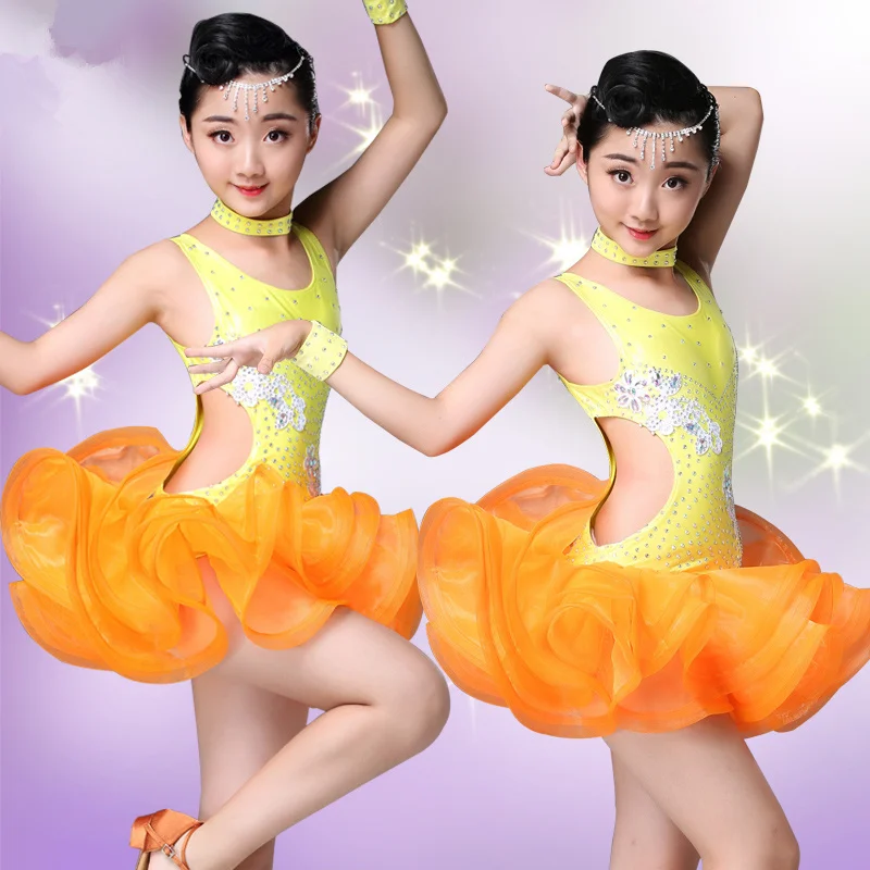 Girls Latin Dancing Dress Kids Ballroom Party Dance wear Costume Outfits