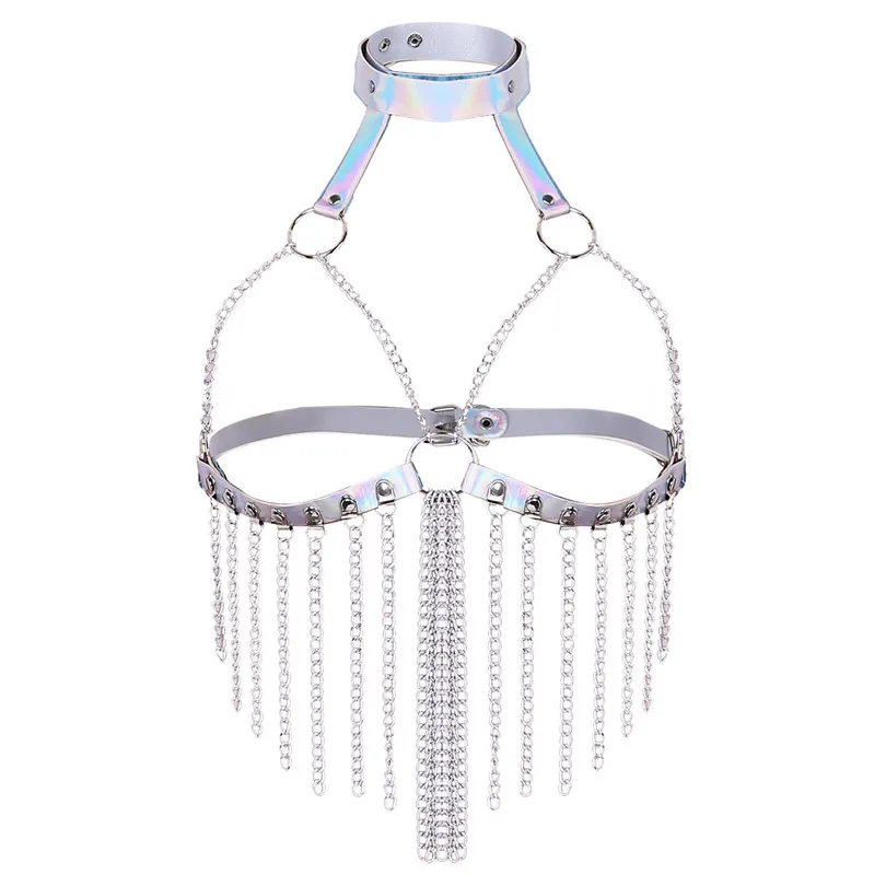 Women Fashion Punk Gothic Chest Belt Halter Neck Cupless and Backless