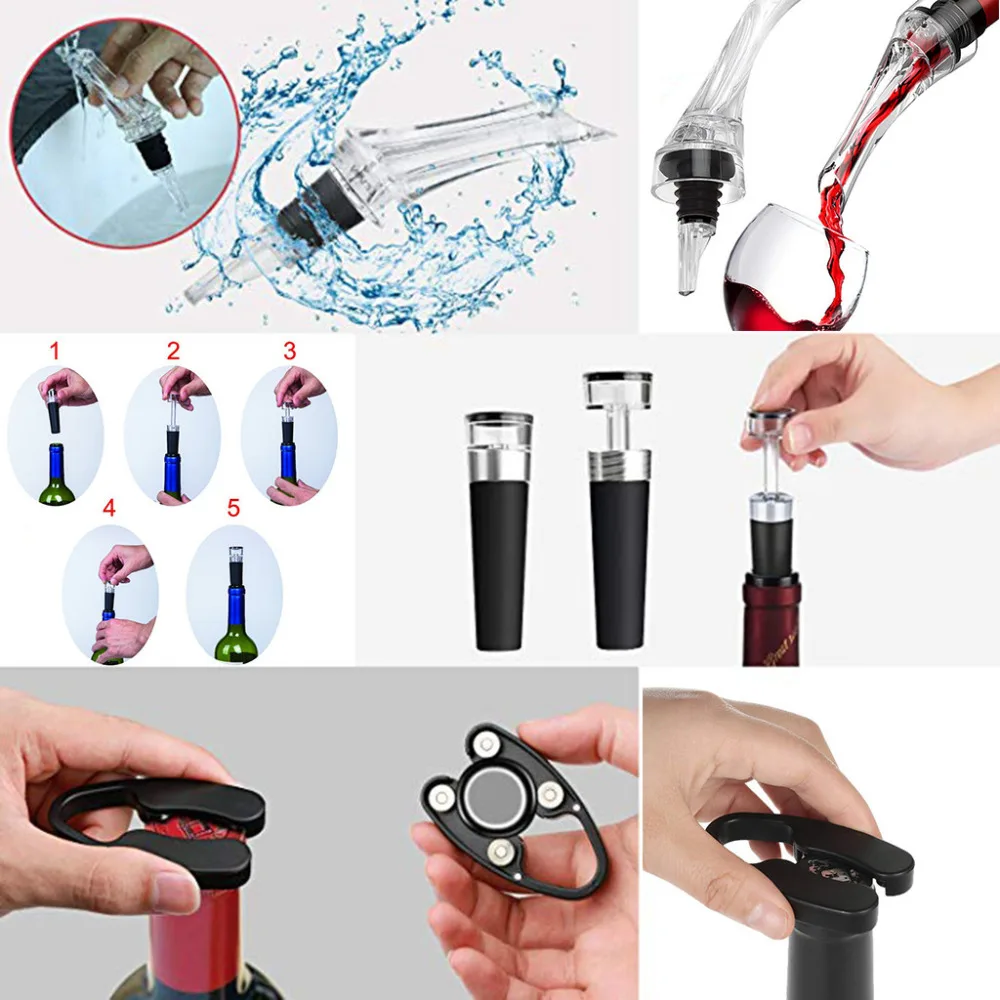 

HOT-3 Pcs Wine Opener Set, Suit Includes Wine Opener Kit Vacuum Stopper and Wine Pourer To