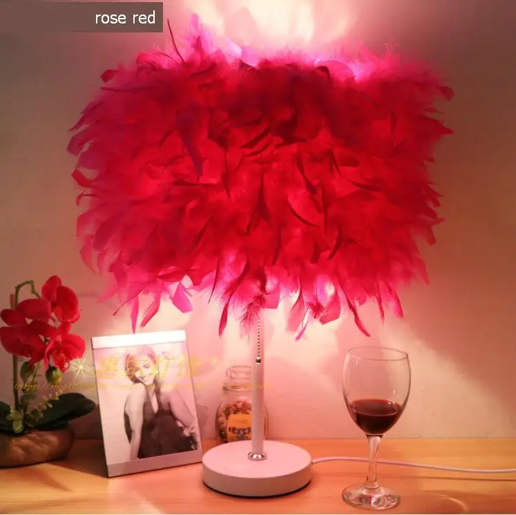 NEW European style feather table lamp wedding celebration decorative lamp bedroom bedside creative living room lighting bedroom bedside lamp european style garden lace wedding celebration cloth decoration gift new red lamp