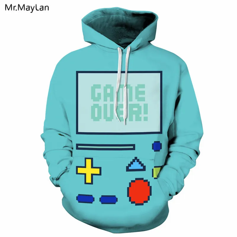 Game Over Print 3D Light Blue Hoodies Men Women Pullover Hooded Sweatshirts Tracksuits Spring Autumn Casual Tops Sweat homme