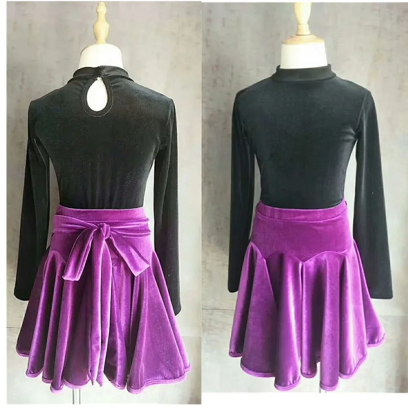 

Latin Dance Suit Kids Dancing Practice Clothes Velvet Top And Skirt 2Pcs Set Children Dance Performance Test Competition Costume