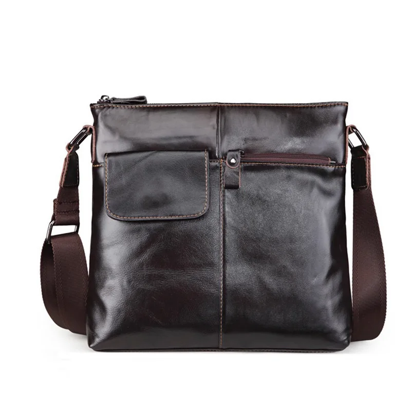 

Messenger Bag Men's Genuine Leather Zipper shoulder bag for men leather man fashion Small Flap male Crossbody Bags handbags