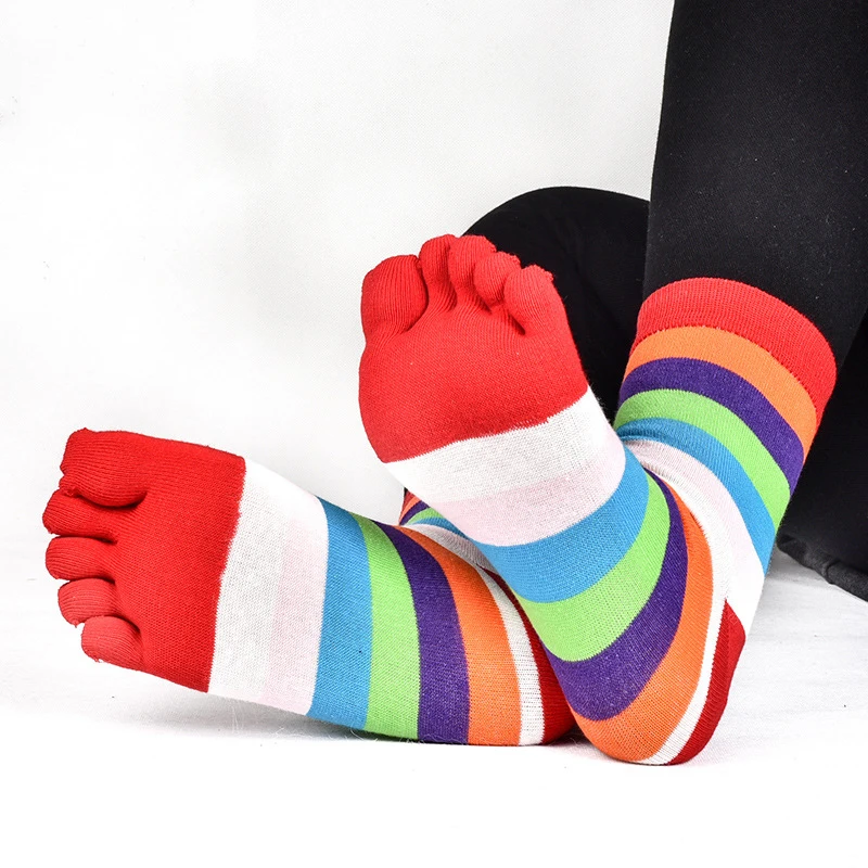 Korean-Striped-Rainbow-Toe-Socks-Cotton-2017-Summer-Ankle-Short-Color