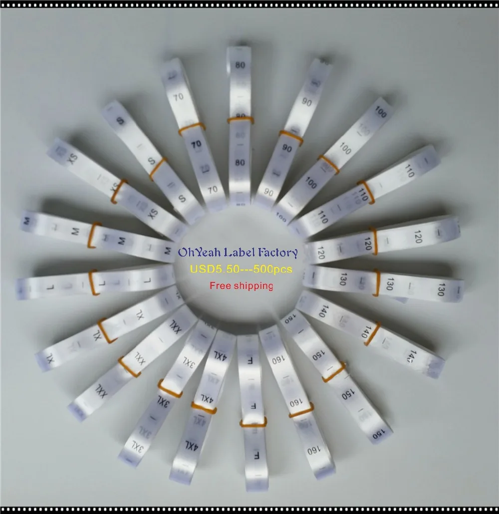 

Free shipping 500 pcs/roll White color Garment neck size labels clothing size tags