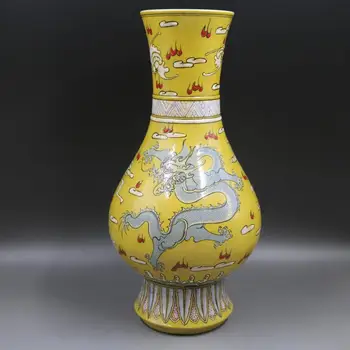 

antique QingDynasty porcelain vase,Yellow dragon bottle,Hand-painted crafts,Decoration,collection &Adornment,Free shipping