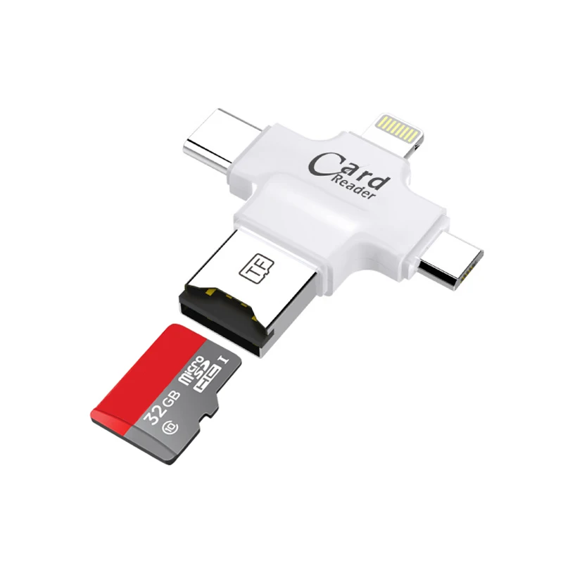 Поддержка FAT32 EXFAT MicroSD MicroSDHC microSDXC reader для iphone PC, mac usb-microUSB Lightning Тип c 4 в 1 карты читатель