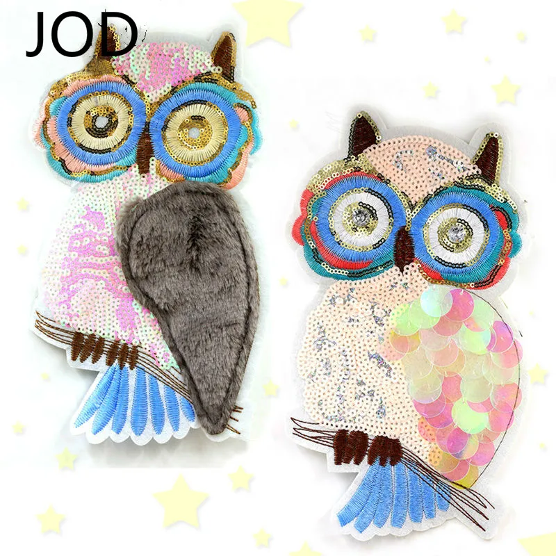 

JOD Sequined and Beaded Large Owl Cloth Patches of Embroidery By Sewing DIY Applique Sequin Bird Patches for Clothing,jacket