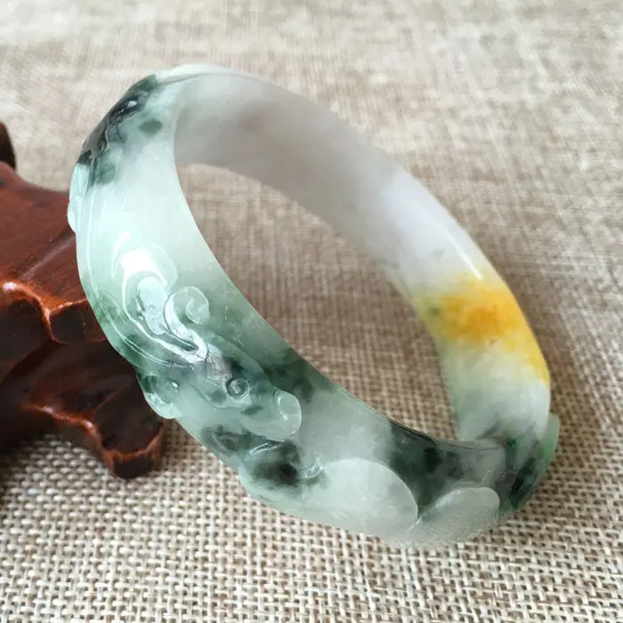 

58mm Vintage Chinese Hand-carved White Green Jadeite Jade Bracelet Bangle 1220