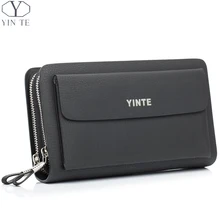 YINTE Men’s Clutch Bags Leather Men Wrist Bags Clutch Handbag Organizer Wallet Phone Purses Card Holder Men’s Black Bag T030-2