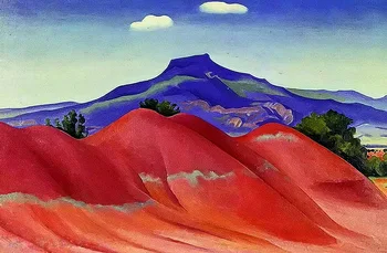 

Modern handmade painting georgia o'keeffe-red hills with pedernal white clouds on oil canvas for living room decor,wallpaper