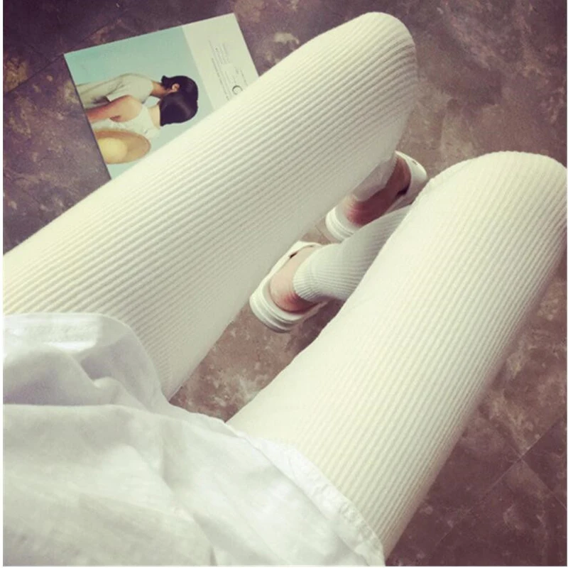 

Babbytoro Women Jeggings Girls Solid Color Leggings Grils Female Thin Vertical Stripes Slim Cotton Leggings Black Red Navy White