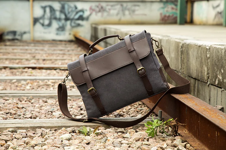 Деловые сумки-мессенджеры для мужчин, Холщовый портфель кофейного цвета, черная сумка через плечо, Ретро стиль, повседневная офисная дорожная сумка