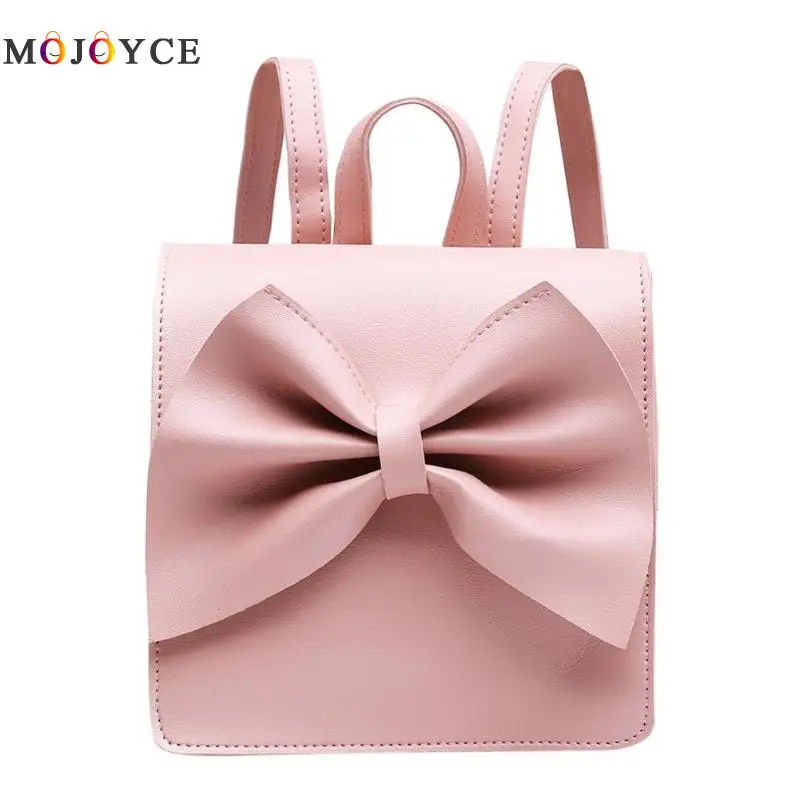 Cute Big Bowknot Decor Mini Backpack Women Teenage Girls Travel Shoulder PU Leather Backpack