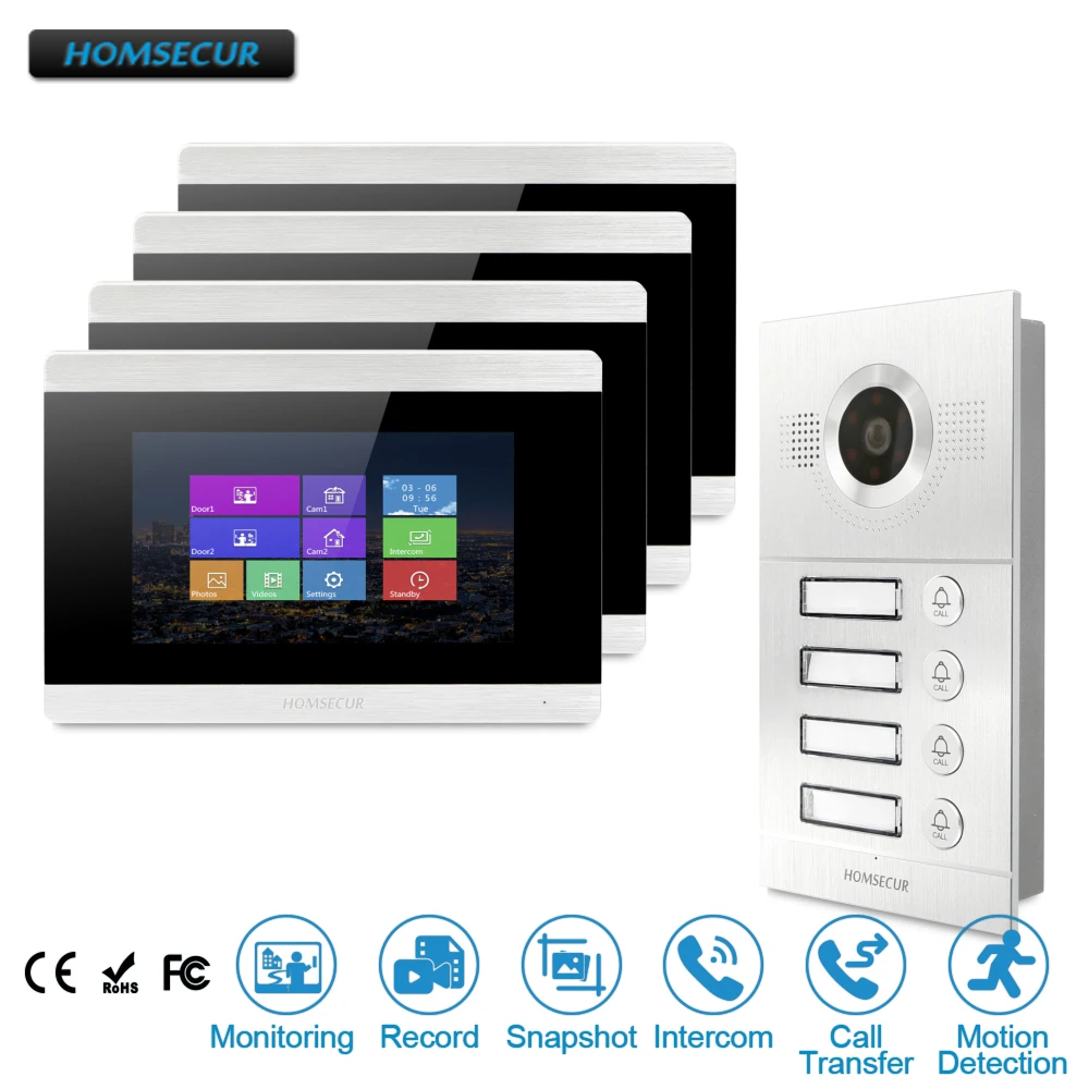 HOMSECUR 7\ Video&Audio Smart Doorbell with Motion Detection for 4 Apartment BC121-4S+BM715-S HOMSECUR 7\ Video&Audio Smart Doorbell with Motion Detection for 4 Apartment BC121-4S+BM715-S