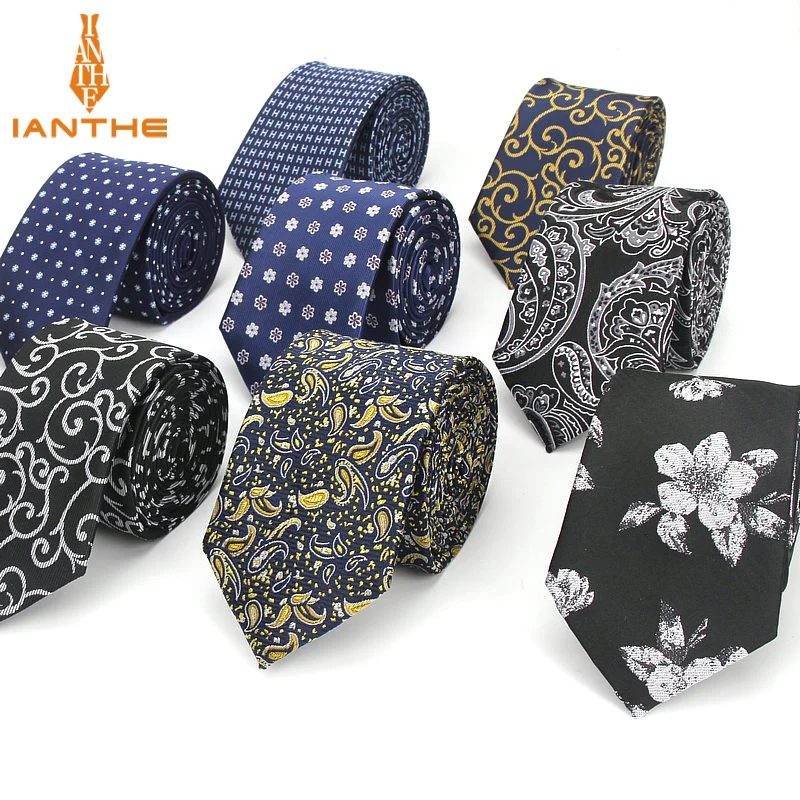 

7CM Jacquard Paisley Navy Plaid Skinny Ties for Men Wedding Tie Slim Men Luxury Necktie Designers Fashion Kravat Dot Neckwear