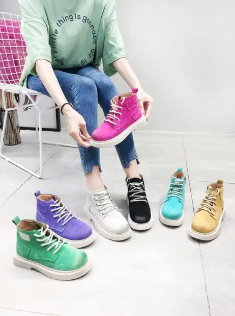 

High Quality Women Shoes Woman Boots Flat Fashion Ankle Boots 2019 Autumn New Fashion Candy Color Solid Color Flat Boots X23