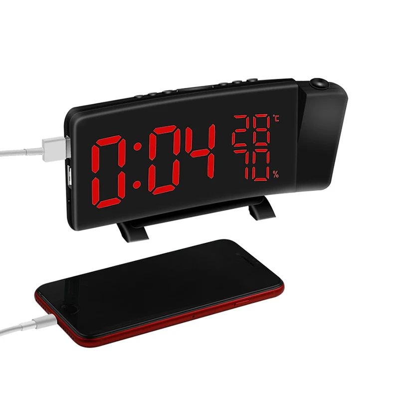

5 Inch LED Curved-Screen Projection Alarm Clock FM Radio Dual Alarm Clock with 4 Sounds TT-best