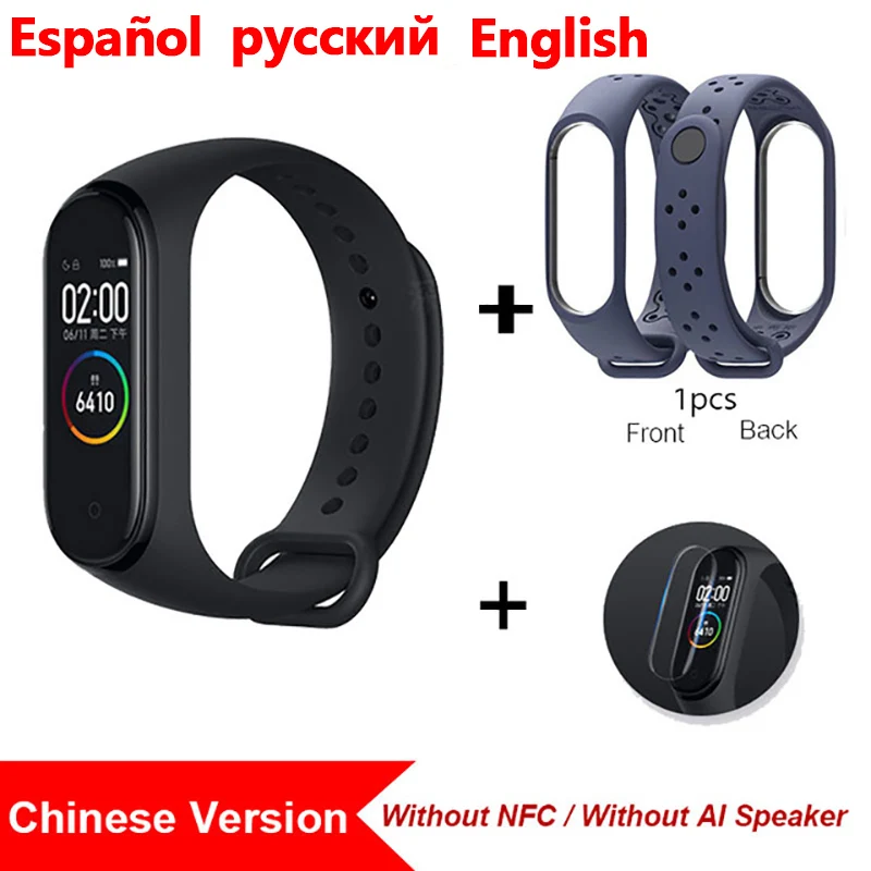 Xiaomi Mi Band 4, Умные часы цветной экран Bluetooth 5.0 Смарт-браслет Фитнес-сердечный ритм 135 мАч Смарт-браслет Смарт-часы Браслет здоровья смарт браслет фитнес браслет - Цвет: blue strap film CN2