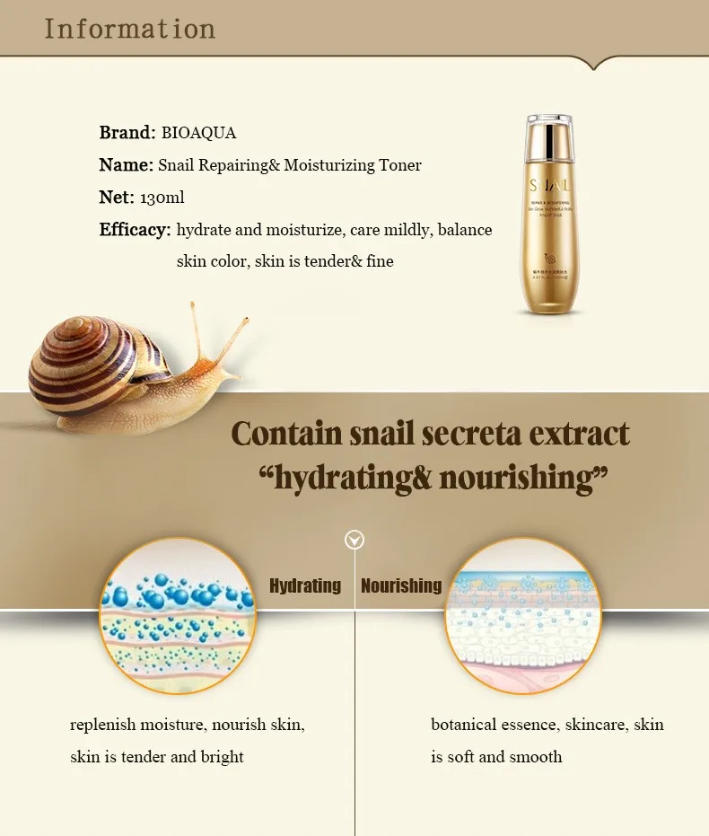 BIOAQUA Snail Slime Wonder Essence, ватертонер, приукрашивающий кожу, тоник, Осветляющий, укрепляющий кожу, лосьон, контроль жирности, ПОР, косметика, бренд