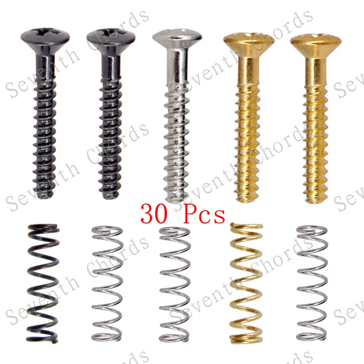 

30 Pcs Single Coil Pickups Mount Adjust Height Flat Tail Screws & Straight Body Springs for Electric Guitar