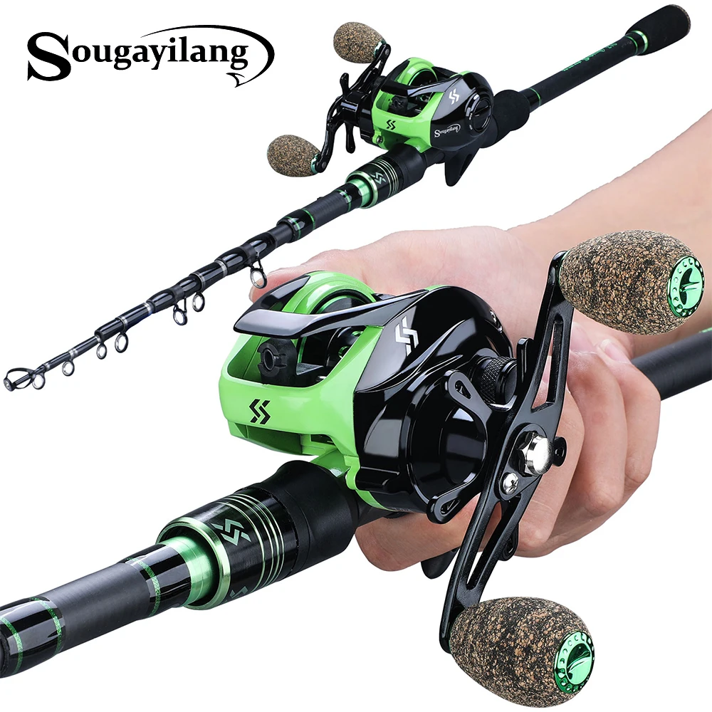 Sougayilang 1.8M 2.1M Casting Fishing Rods with 12+1BB 7.2:1 Baitcasting Reel Combo for Travel Freshwater Saltwater Fishing