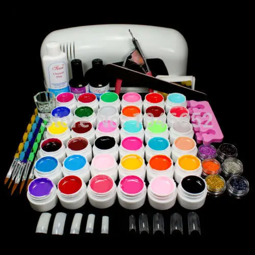 Набор для маникюра: лампа для сушки лака на ногтях(высокое качество, мощность- 36 Вт), лак для ногтей(BTT-123) 12 цветов и украшения-стразы в ассортименте