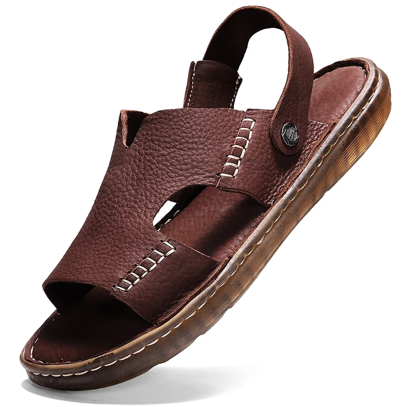 

Big Size46 Men Shoes Male Cow Genuine Leather Sandals 2019 Summer Sandalias Hombre Slippers Clogs Sandles New Mens Shoes