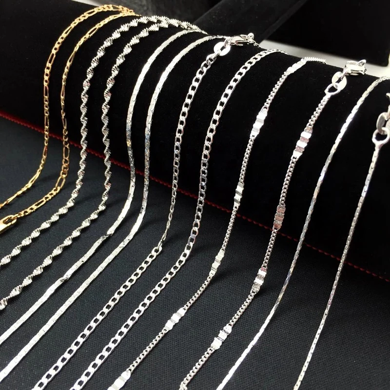 Shellhard Fashion Making Jewelry Vintage Silver Plated Water Wave Chain Figaro Flat Bead Chain Necklace Femme Bijoux 16-30inch