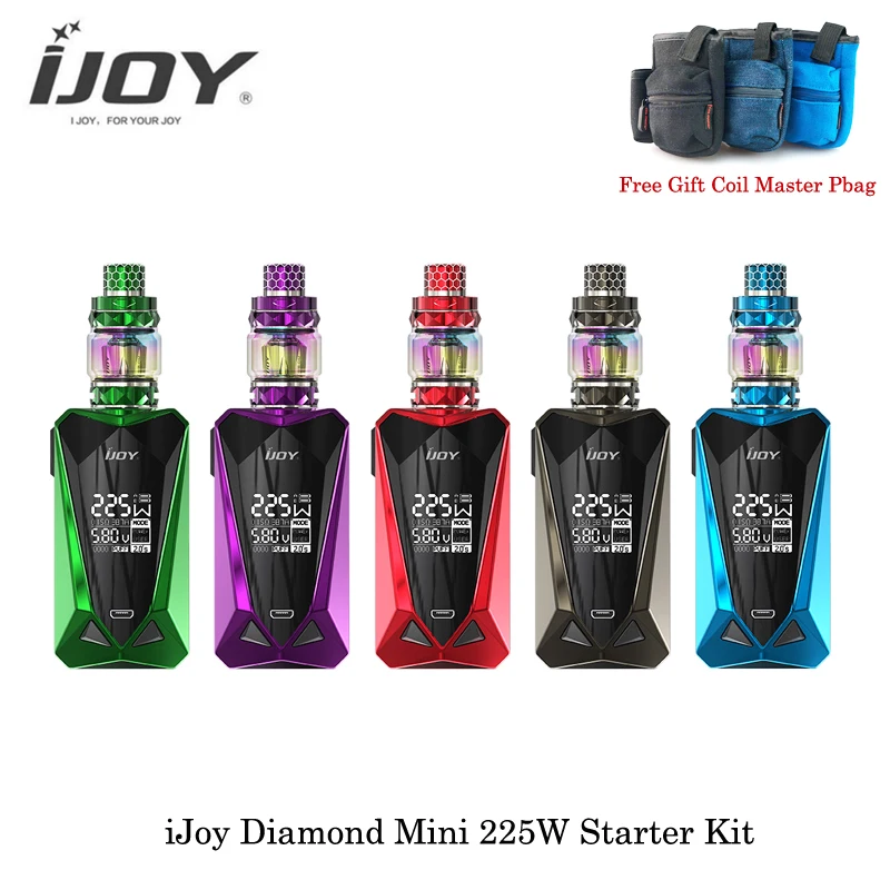 

225W iJoy Diamond Mini Box Mod electronic cigarette With Diamond Sub Ohm Tank 5.5ML Free Coil Master Pbag Vape Vaporizer 18650