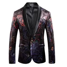 Новое поступление Блейзер Masculino повседневные куртки шаль воротник мужской блейзер куртка Slim Fit мужские блейзеры с принтом
