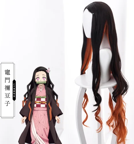 Demon Slayer Kimetsu no Yaiba парик Kamado Nezuko 120 см длинные вьющиеся волосы Смешанные черные