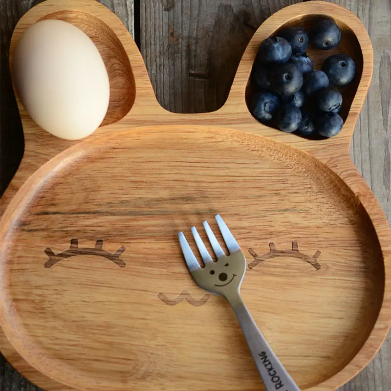 1 Piece Exported Wooden Plate Kids Baby Dinner Plates Wood Children