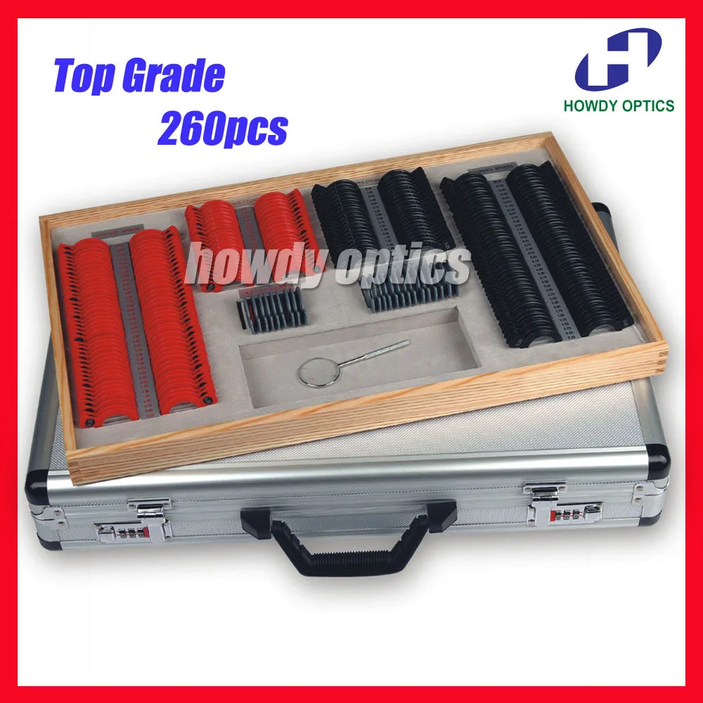 

100% Top grade 260pcs optical ophthalmic trial lens set case Aluminum case Plastic rim