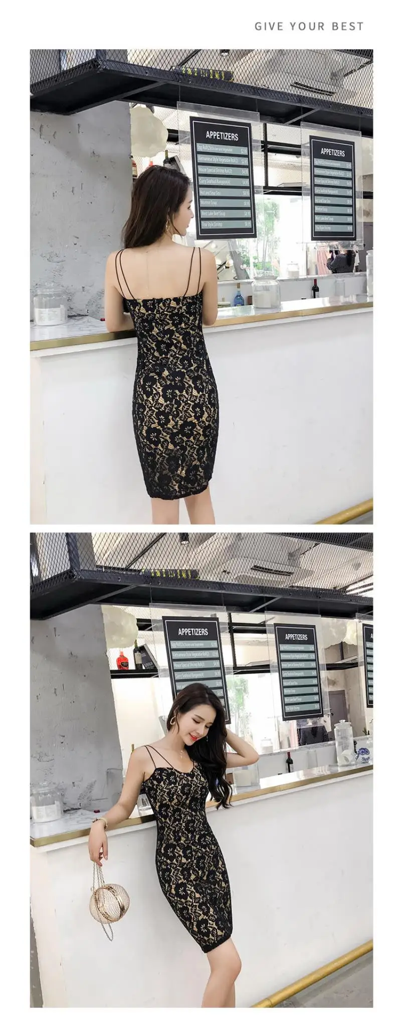 2018 Summer Backless V Neck Sling Lace Dress Sexy Hollow Out Split Midi Women Dress Party Dresses Free Shipping