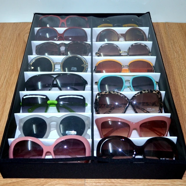 2x8 Black Sunglass Glasses Display Tray Eyeglasses Storage Box Jewelry Organizer Box Case Holder