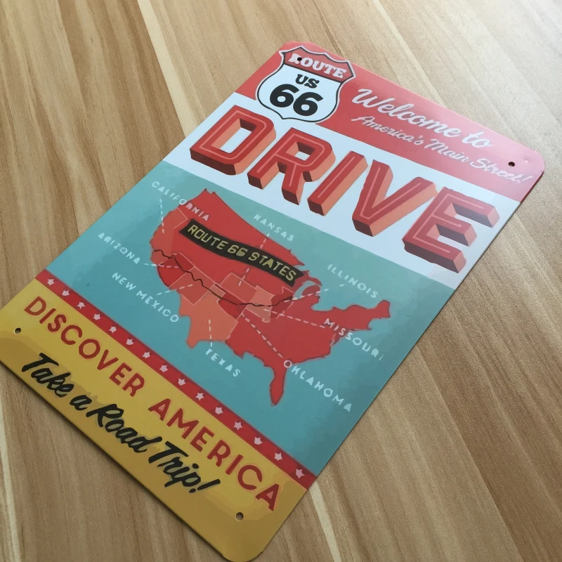 Высококачественная винтажная металлическая картина 100% дюйма ROUTE 66 STATES Жестяная