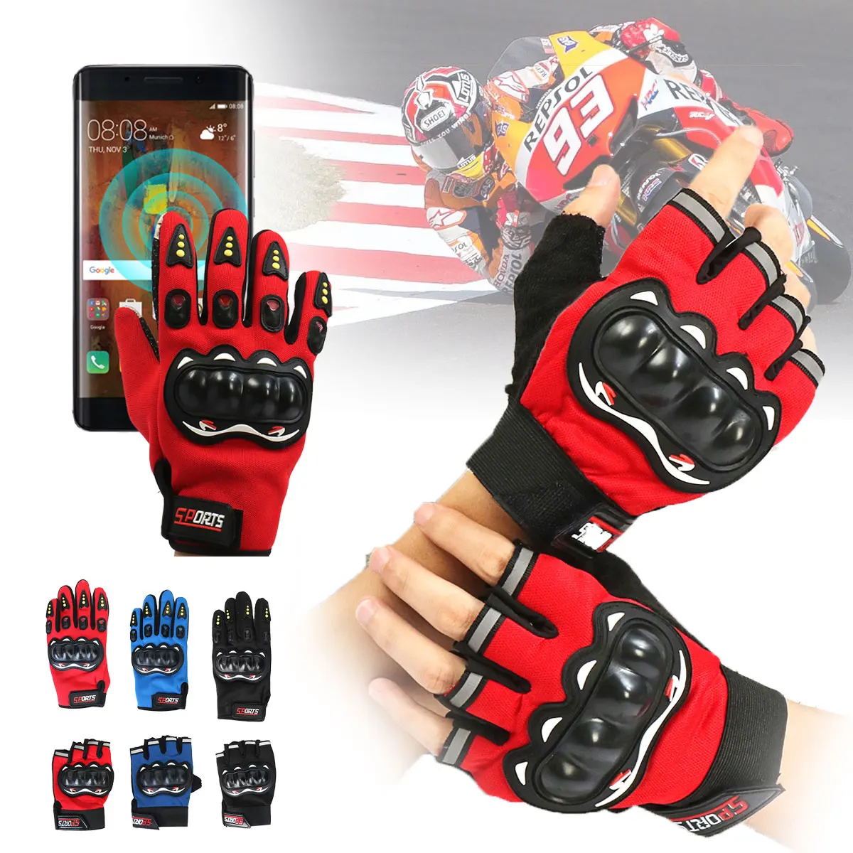 

Full/Half Finger Racing Gloves Motorcycle Gloves Motorbike Gloves Protective Cycling Motocross Gloves Can Touchs Phone Screen