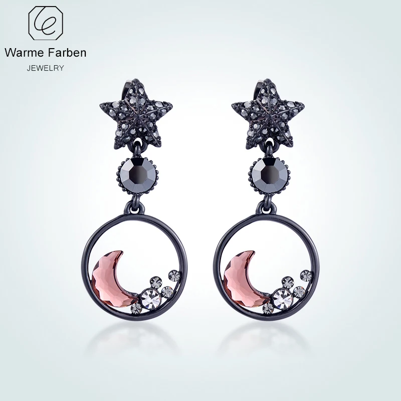 

WARME FARBEN Earrings for Women Fashion 925 Sliver Jewelry Crystal From Swarovski Star Moon Drop Earrings Brincos for Girl