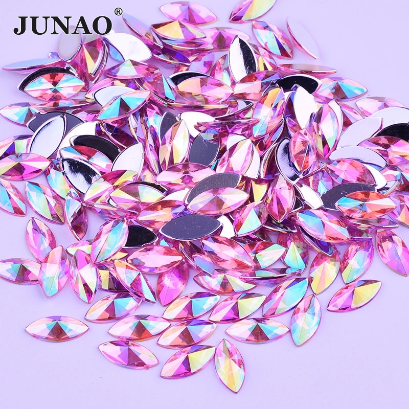 JUNAO 5*10 мм 7*15 Розовый AB кристалл с плоским основанием Стразы лошадиный глаз