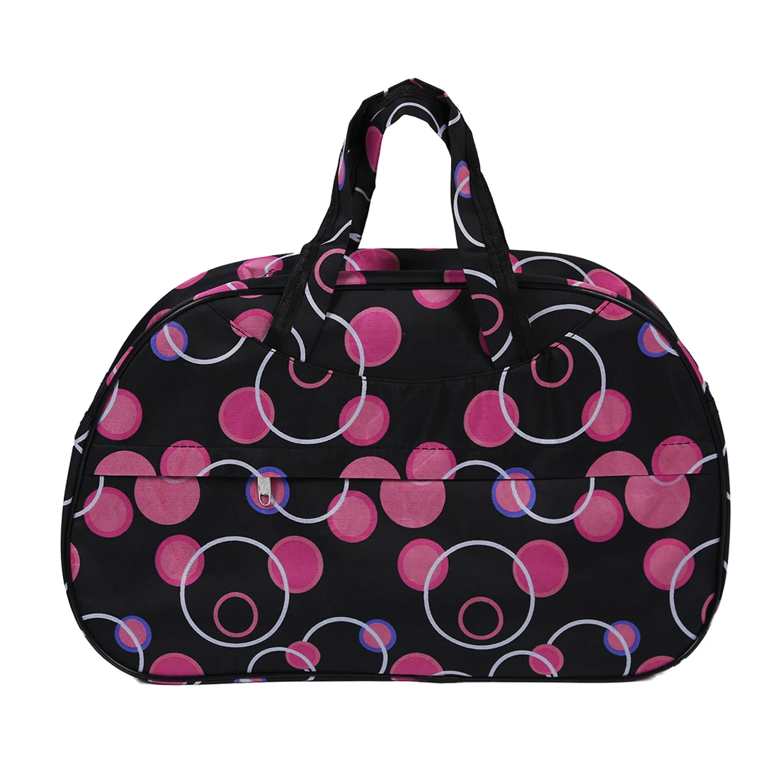

Fashion Waterproof Oxford Women bag Rose Red Circles Pattern with Black Bottom Travel Bag Large Hand Canvas Luggage Bags