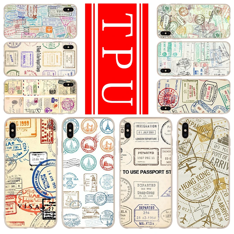 

Fashion Phone For iPhone 11 Pro XR X XS Max Case Cover For iPhone 6S 6 7 8 Plus 4 4S 5 5S SE Retro Post Card passport stamps