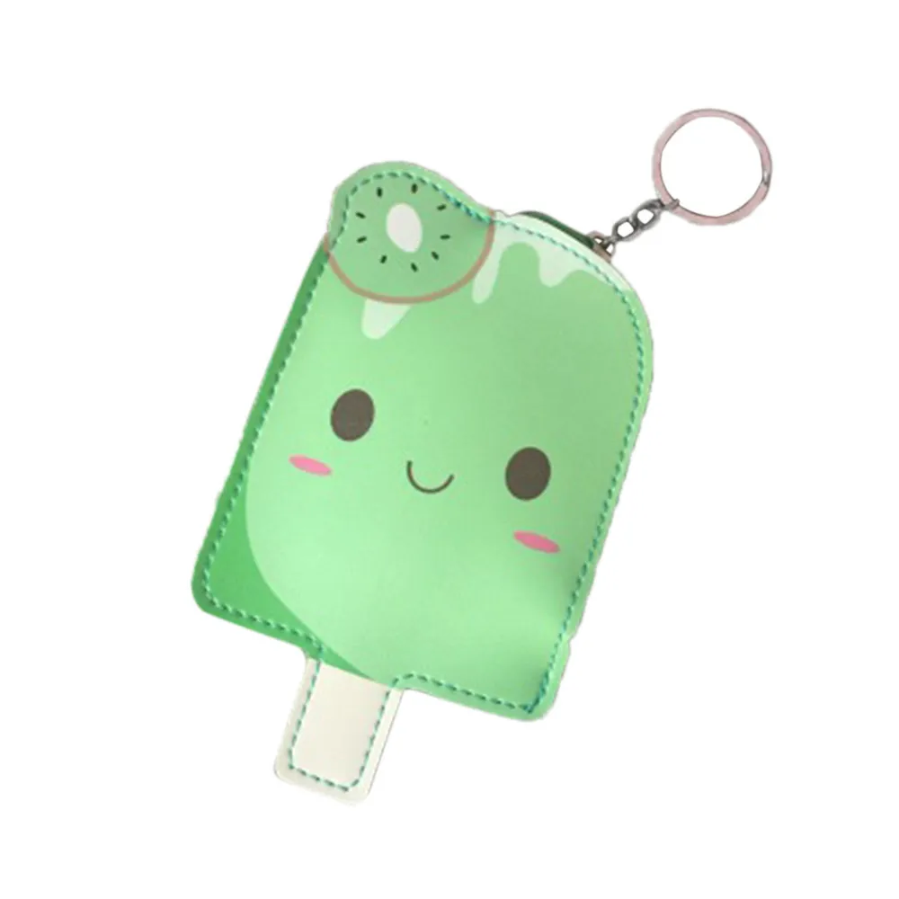 

Kids Girls Women Fashion Mini Coin Purses Keychain Zipper Handbags Cute Popsicle PU Leather Pouch Fruit Packet Wallet 2019