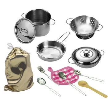 

12pcs/set Kids Kitchen Set Stainless Steel Pretend Play Kitchen Cooking Toys Educational Kids Toy Cooking Pots Children Pans
