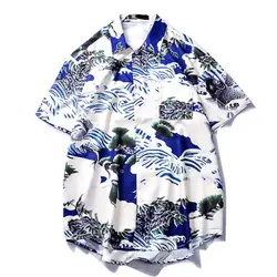 Короткий рукав Harujuku мужская одежда мужской рубашки домашние муж. запонки хлопок Гавайский лето рубашка с принтом для мужчин костюмы 2019